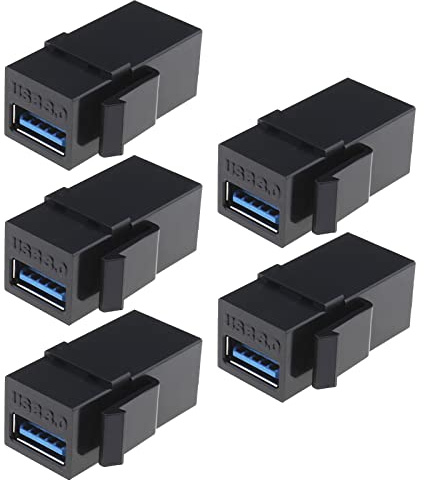 YINETTECH 5 STÜCKE USB 3.0 Keystone Adapter Buchse auf Buchse USB 3.0 A Keystone Jack Insert Koppler Adapter für Wandplatte Patch Panel Surface Box Schwarz