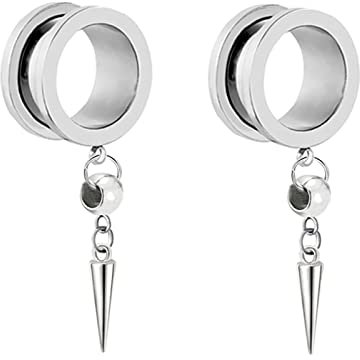 Gualiy 2 STK Tunnel 18mm Chirurgenstahl, Tunnel Ohrringe mit Kegel Anhänger Silber Ohr Plug Männer
