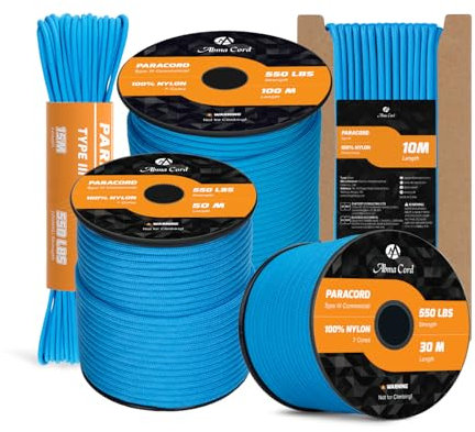 Abma Cord Paracord 550 4mm 15M 100% Nylon Seil Typ III Schnur mit 7 Kern für Basteln, Camping, Survival, Outdoor - Max. 250kg (550lbs) - Blau