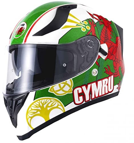 VCAN H128 Wales Full Face Motorbike Motorcycle Helmet Dual Visor ECE 22.06 Certified Urban Touring Bike Sports Crash Helmet with Inner Sun Visor ACU Gold Approved - Multicolour - L