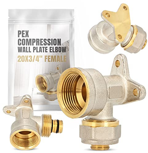 Coude en PEX avec rondelle murale - 20 x 3/4 IG - Chauffage d'eau - Pièce en V - Raccord à vis - Plaque murale de compression - Coude - Raccordement de tuyau, systèmes de chauffage sanitaire