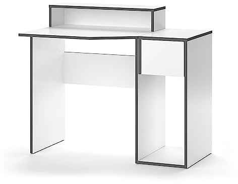 Vicco Gaming Tisch Kron, Weiß/Grau, 70 x 60 cm mit Schrank