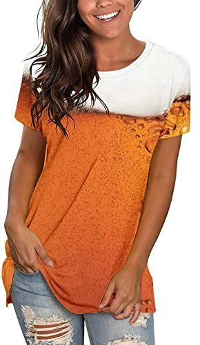 Damen T-Shirt Mit Rundhalsausschnitt Damen Oktoberfest T-Shirt Frauen Mode Druck Shirts Rundhals Kurzarm T Tops Tunika Bluse Karo Kauer Damen Damen Oktoberfest T-Shirt-Kleidungsstück