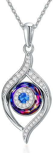 VONALA Collier Evil Eye en argent sterling - Bleu - Multicolore/violet/yeux - Amulette porte-bonheur Ojo Turco - Cadeau pour femme, fille, mère, 26*13mm, Argent sterling, Zircone cubique