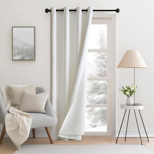 MIULEE Rideau Thermique Isolant Anti Froid et Chaleur avec Doublure, Blanc Rideau de Porte Isolant Thermique Lot de 1, Double Rideaux Occultant et Thermique Epais 132x260 CM