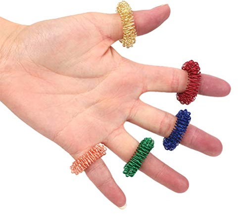 Massageringe - 6 Stück stachelige sensorische Fingerringe (Akupressur) - Geräuschloser Stressreduzierer und Massagegerät für Erwachsene und Teenager (6 Farben)