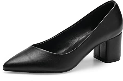 GENSHUO Escarpins Confort Femme - Talon 6cm/2.4in, PU de Haute Qualité, Conçus pour Pieds Sensibles et Larges, Classiques et Polyvalents, Noir Mat,39 EU