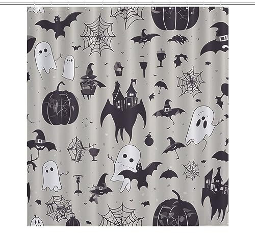 NHSY Happy Halloween tenda da doccia horror zucca spettrale tomba tomba spaventoso teschio morto albero pipistrello luna piena croce tomba strega arte gotica tessuto decorazione bagno tenda