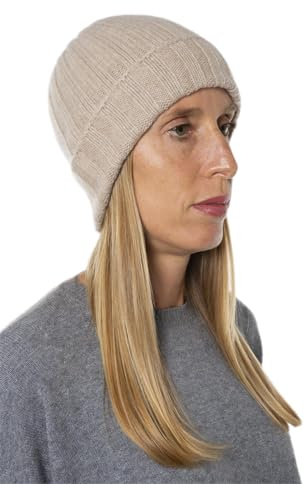 Bo.MA. Gerippter Hut aus 100 % reinem Kaschmir, für Herren und Damen, hergestellt in Italien, Wintermütze, Kaschmirmütze, Wintermütze, Wintermütze, Kopfhörer, Kleidung, Geschenk, Helles Beige, One