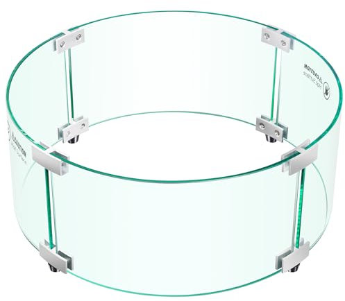 Pariplus Pare-vent rond en verre pour brasero – 43,2 x 43,2 x 17,8 cm – Protection contre le vent pour foyer à gaz extérieur, verre trempé épais et durable avec supports d'angle en aluminium dur,