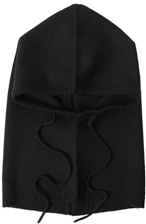 Unisex Balaclava Kapuzen Mützen Schal, 10% Kaschmir & 90% Wolle, Winter Weich Strick Beanie Hut Schlauchschal 2-in-1, Damen Herren Outdoor Winddicht Warm Loop Schal mit Kapuze Neckwarmer Black F