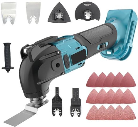 Akku-Multifunktionswerkzeug, Ersatz für Makita 18V BL1850B, Bürstenlos Oszillierwerkzeug, 6-Gang 8000-20500 RPM, 22 Zubehör, zum Schneiden, Polieren, Sägen uvm, ohne Akku