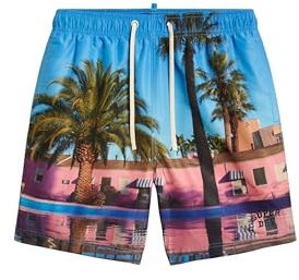 Superdry Herren 17-Zoll Badeshorts aus recyceltem Material mit Foto-Print Palmenblau M