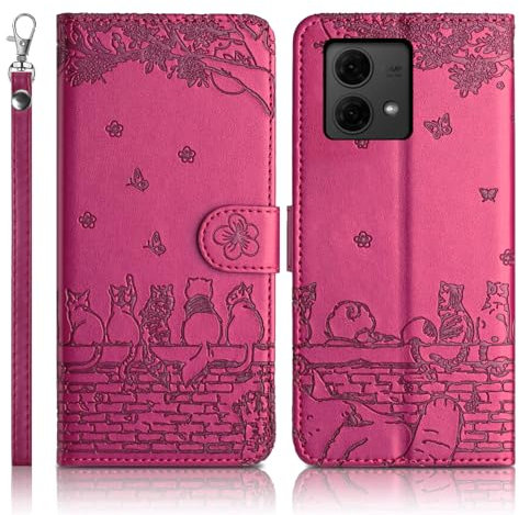 Succtopy Coque pour Motorola Moto g84 5G Étui de Protection [Etui à Rabat] [Pochette de Portefeuille] [Fermeture Magnétique] Housse Premium en Cuir PU Portefeuille Motorola Moto g84 5G Rose Rouge