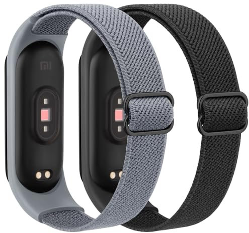 YLK 2 Pezzi Cinturino per Xiaomi Mi Band 7/Mi Band 6/Mi Band 5/Mi Band 4/Mi Band 3, Cinturino Regolabile Rlastico per Amazfit Band 5/Xiaomi Mi Band 7/6/5/4/3 (Nero+Blu grigio)