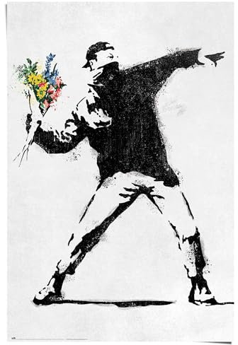 REINDERS Poster, Brandalised - the flower thrower, Teenager Zimmer, Poster, Wanddeko, Room Decor, 150 gr. glänzend Bilderdruckpapier, Schwarz-Weiß, 91,5x61cm