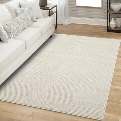 carpet city Teppich Kurzflor Wohnzimmer - Beige - 200x290 cm Rechteckig - Geometrisch, Gestreift - 3D-Effekt - Moderne Teppiche Flachflor Schlafzimmer, Esszimmer