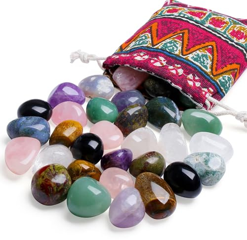 400g Chakra Steine Edelsteine Set Dekosteine für Vasen, Trommelsteinen | AWARDSEN Kristalle Stapelsteine Deko Steine Edelstein Set im Stoffbeutel Zur Dekosteine für Vasen