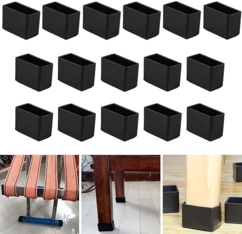 Lot de 16 protections rectangulaires en silicone pour pieds de chaise, 15 x 30 mm, capuchons de pieds de chaise, capuchons de pieds de tabourets pour éviter les rayures sur le sol en bois dur et