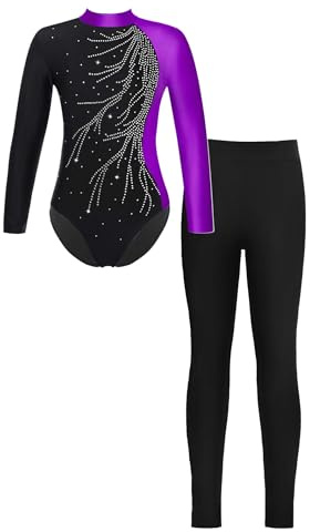 HULIJA Mädchen Turnanzug Langarm Tanz Trikot mit Lang Hose Turnbody Akrobatik Anzug Unitard Jumpsuit Bodysuit Overall Ballettkledung