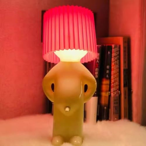Kreative Lampe Kleine Tischlampe,Shy Little Man Fun Tischlampe,Kleine Lampen Mit Schirm,Coole Lampen,LED Nachttischlampe,Schreibtischleuchten,Lampe Männchen,Lustige Geschenke für Männer (Rot)