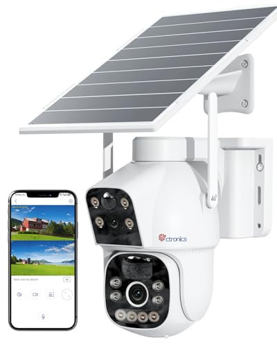 Ctronics 4G LTE Cámara con Tarjeta Sim Exterior【Doble Lente】 15600mAh Batería 8W Panel Solar Cámara Vigilancia Exterior sin Cable Detección PIR Visión Nocturna Colorida PC/Cloud/IP66-No WiFi (Blanco)