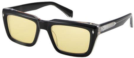 VFDHN Gafas de sol cuadradas de acetato con cristales negros para hombre, gafas de sol vintage con cristales amarillos, talla única
