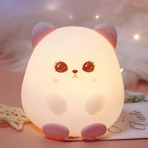 Danolt Kinder Nachtlicht, Dimmbar, Silikon, 16 Farben, Fernbedienung, Typ-C-Ladekabel, Rosa, LED, Silikon, Zeitgenössisch, Tischplatte, Indoor, 11x11x11 cm, Katzen - 03