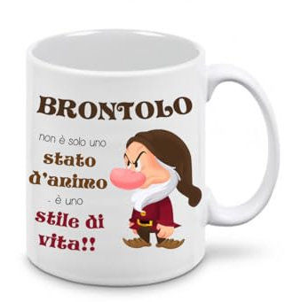 irpot Tazza colazione bianca in ceramica con stampa personaggio a scelta possibilità di personalizzazione Idea regalo festa a tema compleanno battesimo natale bomboniera (Brontolo)