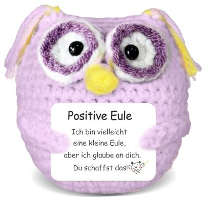 Aruigu Glücksbringergestrickte Eule - Pocket Hug Positive Kartoffelersatz, Mutmacher, Gute Besserung, Prüfungsgeschenk (Lila)