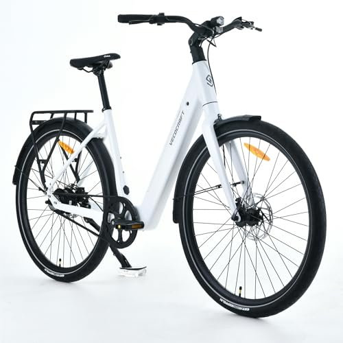 VecoCraft Luna 1.0 Damen Weiß E Bike 28 Zoll City E-Bike. Electric Bike mit Motor, Riemenantrieb, Scheibenbremsen| LCD Display Integrated in The stem - Ideal für Stadt und Pendler
