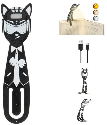 MILA&LOUIS LED Leselampe Buch Klemme im Bett Kleine USB Aufladbar Buchlampe Kabellos Anklemmen Leselicht Dimmbar Kinder Leseleuchte & Lesezeichen Niedlich klemmbar Lese Licht für Reisen (Katze)