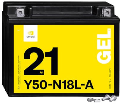 Denagi 52012 GEL Y50-N18L-A Motorradbatterie 12V 21Ah, wartungsfrei versiegelt vorgeladen