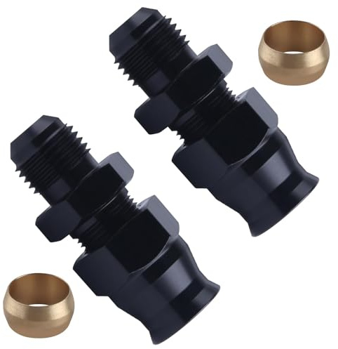 LEONTOOL 2PCS 6AN mâle à 3/8 Hardline Adaptateur de raccord de compression Alliage d’aluminium Connecteur de carburant dur droit anodisé noir, raccords de système de carburant de remplacement