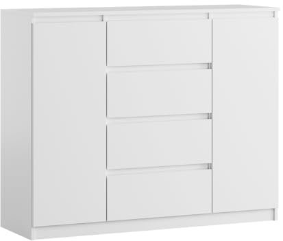 YUMEBLY Kommode 2 Türen 4 Schubladen | Weiß 120 cm Ideal für Schlafzimmer, Wohnzimmer, Kinderzimmer und Büro | Große geräumige Kommode | 120x97x40 cm