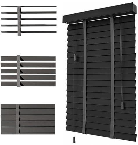 Holzjalousie 50mm Lamellen Jalousie Jalousette Echtholz für Fenster freihängend Matt Jalousette Echtholz innenjalousien 50-120x50-250 cm(Schwarz)