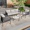 Merax Gartenmöbel Set, mit 3-Sitzer-Sofa, 2 Sessel & 2 Couchtische, Loungemöbel aus verzinktem Stahl mit bequemen Kissen, Glasplatte mit Marmor-Optik, für Garten, Terrasse & Balkon, Grau