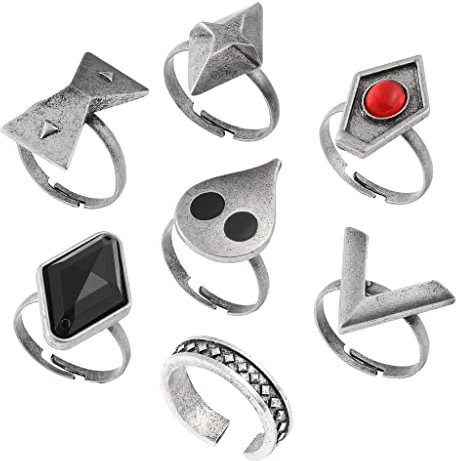 OAJABBGE 7x Hutao Cosplay Set Für Männer Frauen Verstellbare Metallring Accessoire Schmuckanimes Geschenke