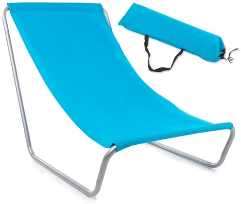 Campela Strandliege klappbar – Leichter Strandsessel aus 600D Oxford, wasserabweisend – Für Strand, Garten & Camping – 19 mm Stahlrahmen, 90 kg Tragkraft, mit Tragetasche – Blau 1,75 kg