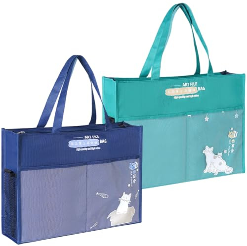 HiyyFloy 2 Stück A3 Kunst-Portfolio-Tasche Griff Und Reißverschluss, Großes Fassungsvermögen, Dokumententasche, Portfolio-Ordner, Kunstwerk-aufbewahrung, Organizer, Handtasche Für Poster, Gemälde,