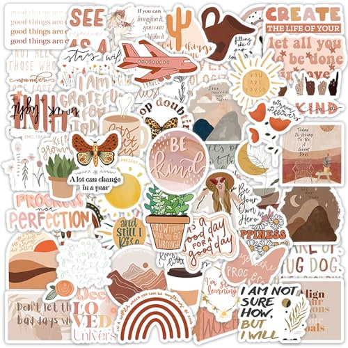 INSPUTOL Boho Aesthetic Stickers Pack, 50 PCS Waterproof Vintage Stickers for Laptop, Water Bottle, Suitcase, Guitar, Scrapbook Accessories