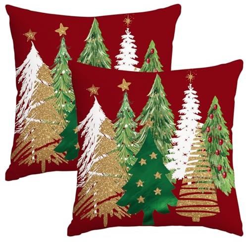 Miaikoe Weihnachtskissen Abdeckungen 45x45cm Set von 2, dekorative Bauernhaus Weihnachtsbaum rotes Kissen Schams Fälle Slipcovers für Ferienhaus Couch Sofa Dekorationen