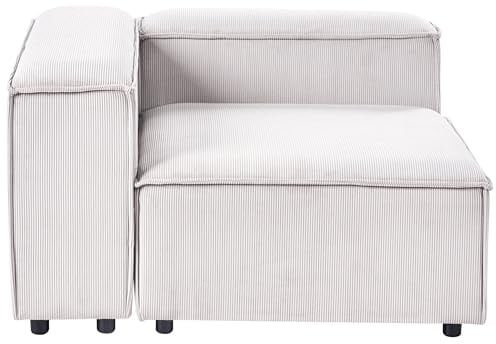 Beliani Eckmodul Cremeweiß Cord Quadratisch Modul-Ecksessel mit Niedriger | Stoff, Weiß, Gerade, Schaumstoff-Füllung, Wellenfederung, Sitzhöhe 43 cm, 120 x 120 x 68 cm, 100% Polyester