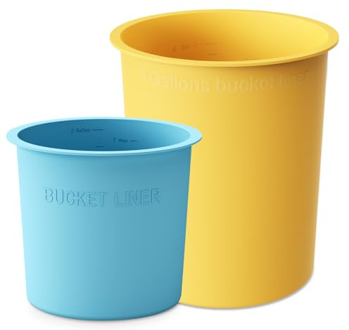 Silicone 2Gallon and 5 Gallon Bucket Liner for Concrete Mix,Mud,Food Storage and Paint-2 PCS Reusable Rubber Bucket Saver(Yellow 5 Gallon+Blue 2 Gallon Bucket Liner)