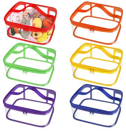 Livoravoli 6pcs Clear Toy Storage Bags, Zipper Storage Bags for Small Toys, Travel Toy Bag, Waterproof Toy Storage Organizer Pouch with Zipper for Board Game, Building Blocks, Puzzles