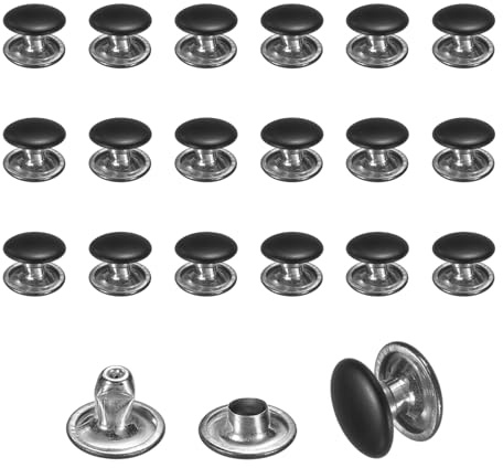 QUARKZMAN 120 Sets Leder Nieten 6mm Höhe Tubular Metallnieten Matt Schwarz | 8mm Doppelkappen-Nieten, Für Lederhandwerk Reparatur und Dekoration DIY Kleidung Schuhe Taschen Gürtel