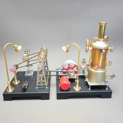 Retrol SE-03 & Retrol GF-01 Dampfmaschinen Modellbausatz, Steam Engine Motor mit Kessel Funktionierendem Mini-Generator & Lampenständer, Steampunk Werkstattmodell für Sammler & Lehrzwecke