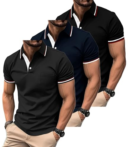 ZITY 3 Pack Polo Shirts for Men Short Sleeve Lightweight Golf Polo Mens Casual Adult Multipack T Shirt Set for Work