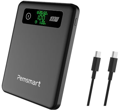 Pemsmart PD-100LS 100W USB C Power Bank 20000mAh, Laptop Portable Charger 74Wh Flight Safe, 4 Ports (2×USB-C, 2×USB-A), LED Display, Fast Charging Battery Pack for Note Book, iPad, iPhone, Samsung.