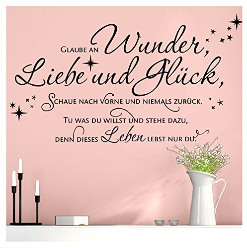Grandora W5444 Wandtattoo Wandsticker Zitat Spruch Glaube an Wunder Liebe und Glück Flur Wohnzimmer Schlafzimmer schwarz (BxH) 146 x 58 cm